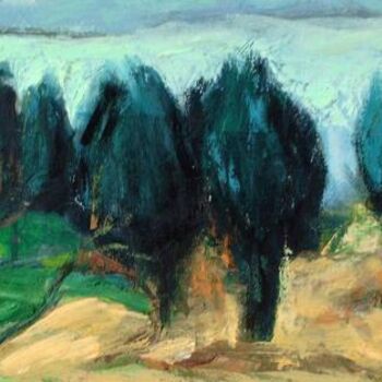 Painting titled "arbres alongées" by Mariam Belhaj, Original Artwork