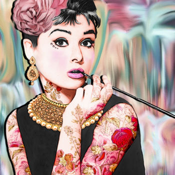 Digital Arts με τίτλο "Audrey Hepburn Beau…" από Maria Mata, Αυθεντικά έργα τέχνης, Ψηφιακή ζωγραφική