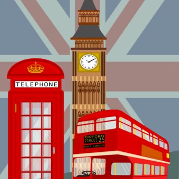 Digitale Kunst mit dem Titel "Travel Poster London" von Maria Mata, Original-Kunstwerk, 2D digitale Arbeit
