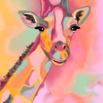 Digitale Kunst mit dem Titel "Giraffe Reaching Th…" von Maria Mata, Original-Kunstwerk, Digitale Malerei
