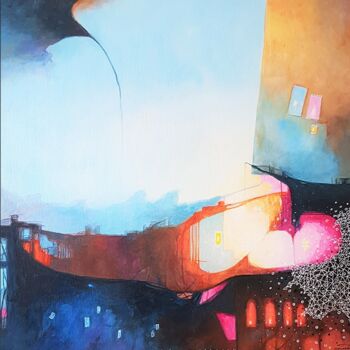 Painting titled "la nuit et le jour" by Mariame Larour, Original Artwork, Acrylic Mounted on Wood Stretcher frame