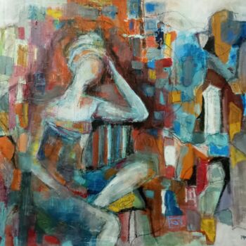 Painting titled "Thinking of..." by Mariana De Mello, Original Artwork, Acrylic Mounted on Wood Stretcher frame