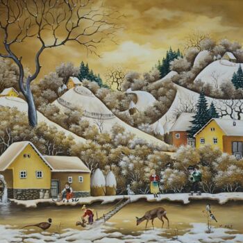 Painting titled "Soiree d'hiver" by Mariana Mihut, Original Artwork, Oil