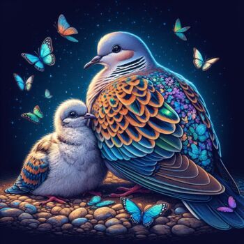 Digital Arts titled "Dove and pigeon" by Mariana, Original Artwork, AI generated image