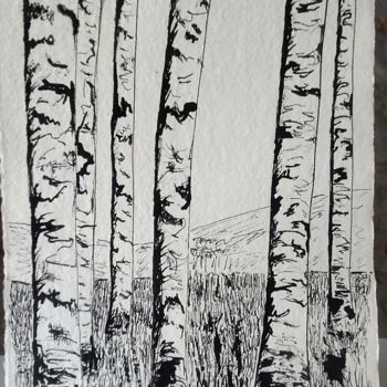 Drawing titled "Bouleaux" by Marian Cobos, Original Artwork, Ink