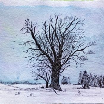Painting titled "Châtaignier solitai…" by Marian Cobos, Original Artwork, Ink