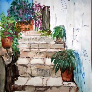 Painting titled "Escalier de village" by Marian Cobos, Original Artwork