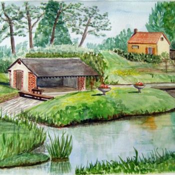 Peinture intitulée "Lavoir à Breneau" par Marian Cobos, Œuvre d'art originale