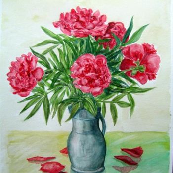 Painting titled "Pivoines" by Marian Cobos, Original Artwork