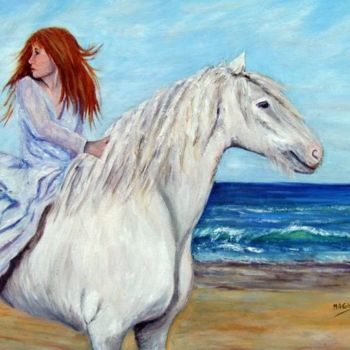 Painting titled "Le cheval et la fil…" by Marian Cobos, Original Artwork