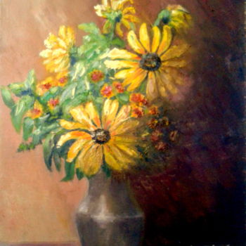 Painting titled "Fleurs d'automne" by Marian Cobos, Original Artwork, Oil