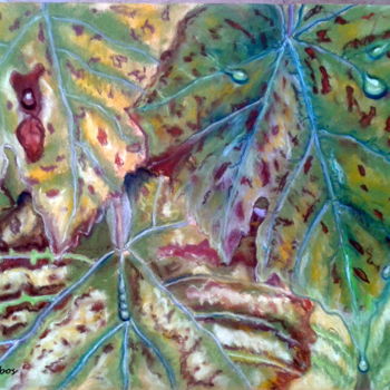 Peinture intitulée "Feuilles d'automne" par Marian Cobos, Œuvre d'art originale, Pastel
