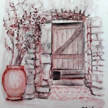 Malarstwo zatytułowany „Vieille porte à Val…” autorstwa Marian Cobos, Oryginalna praca, Akwarela