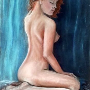 Drawing titled "Elle, nue" by Marian Cobos, Original Artwork, Pastel