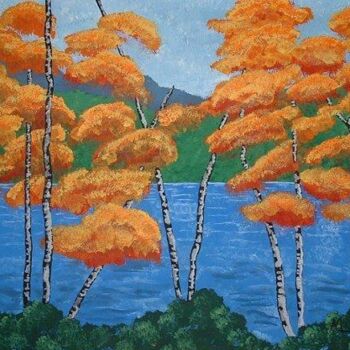 Peinture intitulée "Lake Scene" par Mariann Skears, Œuvre d'art originale, Huile