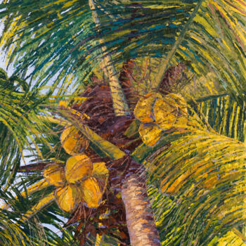 Картина под названием "Пальма. Утро Palm T…" - Marianna Chayka, Подлинное произведение искусства, Масло Установлен на Деревя…