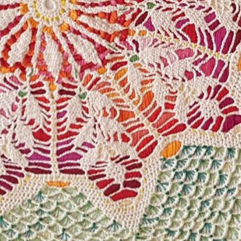 Textilkunst mit dem Titel "summer-garden-detai…" von Marianne Camus, Original-Kunstwerk