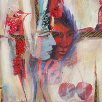 Malarstwo zatytułowany „COUPLE LOVE ROUGE B…” autorstwa Marianne Merle, Oryginalna praca, Kolaże