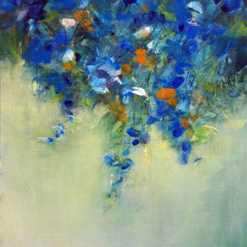 Painting titled "Fleurs bleues" by Marianne Quinzin, Original Artwork, Acrylic Mounted on Wood Stretcher frame