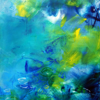 Painting titled "Jardin aquatique" by Marianne Quinzin, Original Artwork, Acrylic Mounted on Wood Stretcher frame