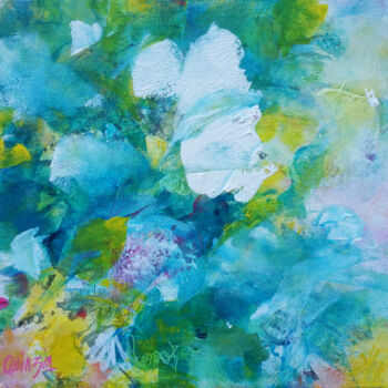 Painting titled "Morceau de jardin #1" by Marianne Quinzin, Original Artwork, Acrylic Mounted on Wood Stretcher frame