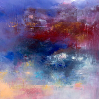 Painting titled "Rouge sur les roche…" by Marianne Quinzin, Original Artwork, Acrylic Mounted on Wood Stretcher frame