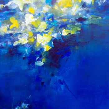 제목이 "Fleurs sur l'eau"인 미술작품 Marianne Quinzin로, 원작, 아크릴 나무 들것 프레임에 장착됨