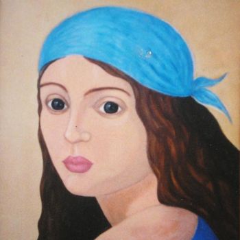 Peinture intitulée "" Le Foulard Bleu "" par Marianne Monnoye-Termeer, Œuvre d'art originale