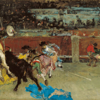 Painting titled "Bullfight. Wounded…" by Mariano Fortuny, Original Artwork, Oil