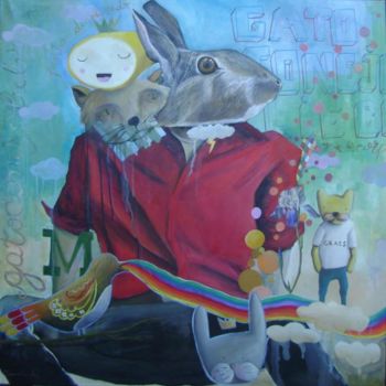 Pintura titulada "Gatoconejoliebre" por Mariano Sánchez, Obra de arte original
