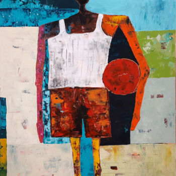 Painting titled "Basketball Player" by Maria Penn, Original Artwork, Acrylic Mounted on Wood Stretcher frame