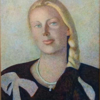 Schilderij getiteld "Женский портрет" door Alexander Permyakov, Origineel Kunstwerk, Olie Gemonteerd op Frame voor houten br…