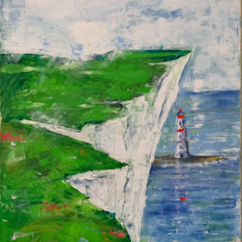 Painting titled "WHITE CLIFFS AND TH…" by Marie Kantorová Selmiová, Original Artwork, Oil Mounted on Wood Stretcher frame