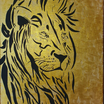 Peinture intitulée "GOLD LION" par Maria Sabrina Viviani, Œuvre d'art originale, Acrylique Monté sur Châssis en bois