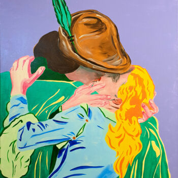 Malarstwo zatytułowany „THE KISS” autorstwa Maria Sabrina Viviani, Oryginalna praca, Akryl Zamontowany na Drewniana rama nos…