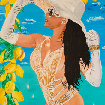 Painting titled "Lemon woman" by Maria Sabrina Viviani, Original Artwork, Acrylic Mounted on Wood Stretcher frame