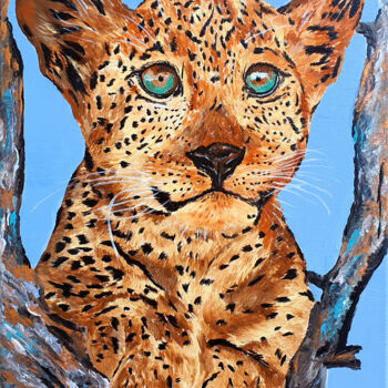 Painting titled "BABY LEOPARD" by Maria Sabrina Viviani, Original Artwork, Acrylic Mounted on Wood Stretcher frame