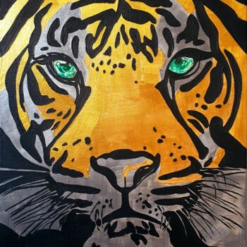 Картина под названием "Sguardo di tigre" - Maria Sabrina Viviani, Подлинное произведение искусства, Акрил Установлен на Дере…