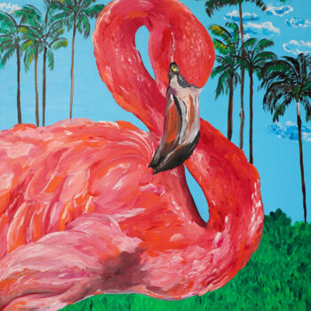 Painting titled "Flamingo Mexico" by Maria Sabrina Viviani, Original Artwork, Acrylic Mounted on Wood Stretcher frame