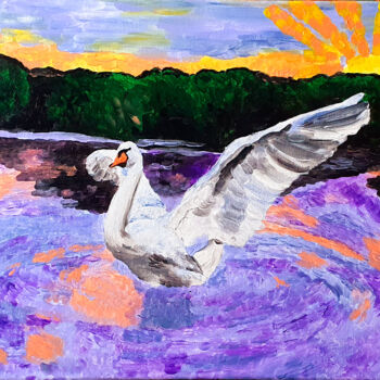 Painting titled "SWAN IN THE WILD" by Maria Sabrina Viviani, Original Artwork, Acrylic Mounted on Wood Stretcher frame