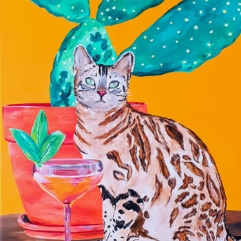 Malerei mit dem Titel "Cocktail cat" von Maria Sabrina Viviani, Original-Kunstwerk, Acryl