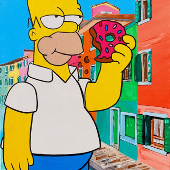 Painting titled "Homer in Venice" by Maria Sabrina Viviani, Original Artwork, Acrylic Mounted on Wood Stretcher frame