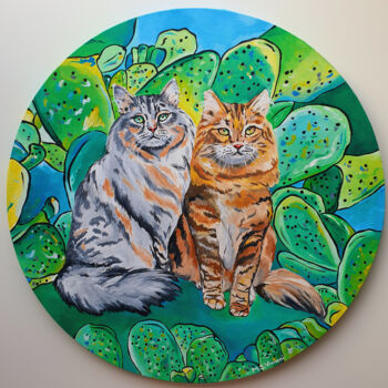 Painting titled "Siberian cats" by Maria Sabrina Viviani, Original Artwork, Acrylic Mounted on Wood Stretcher frame