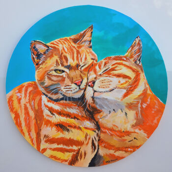 Painting titled "Cats in Love" by Maria Sabrina Viviani, Original Artwork, Acrylic Mounted on Wood Stretcher frame