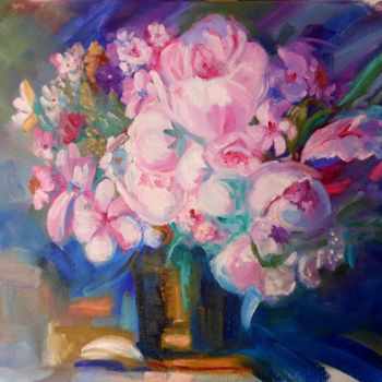 Schilderij getiteld "Tema flores" door Maria Teresa Aroz Ibañez, Origineel Kunstwerk