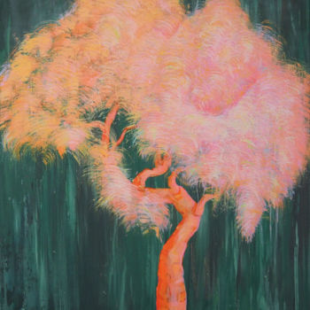 Painting titled "Flamingo tree" by Maria Zyurik, Original Artwork, Oil