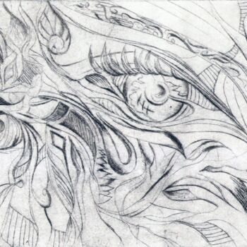 Gravures & estampes intitulée "Metamorphose" par Maribelle Saad, Œuvre d'art originale, Encre Monté sur Carton