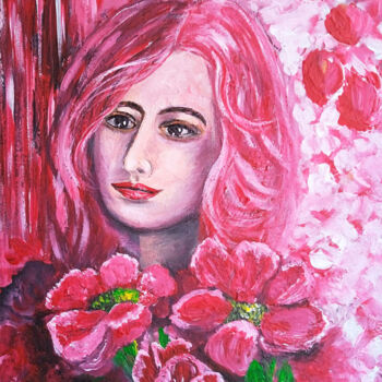 Painting titled "Woman with red hair" by Tatiana Feoktistova, Original Artwork, Acrylic