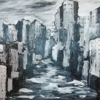 Картина под названием "La city" - Marie Clementine Ambomo, Подлинное произведение искусства, Масло
