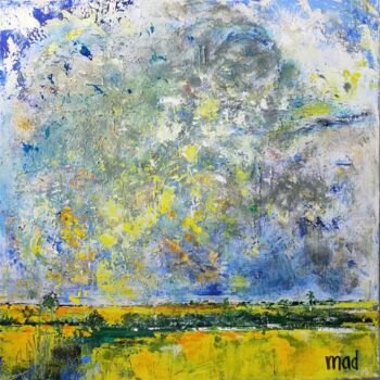 Painting titled "Horizon jaune" by Marie-Agnès Dubois Lambert, Original Artwork, Acrylic Mounted on Wood Stretcher frame